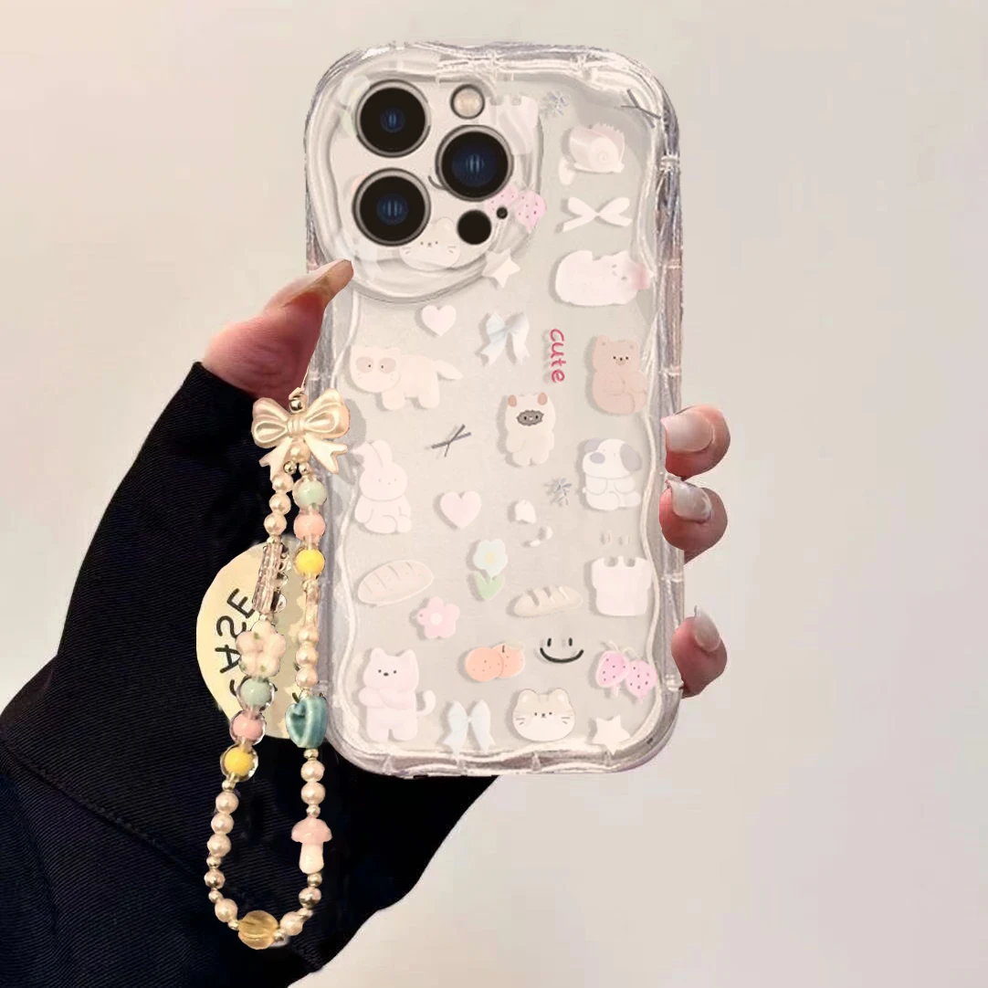 Cute Cartoon Wrist Strap Silicone Case - Süße Katze Schleife Handgelenk Kette Fall