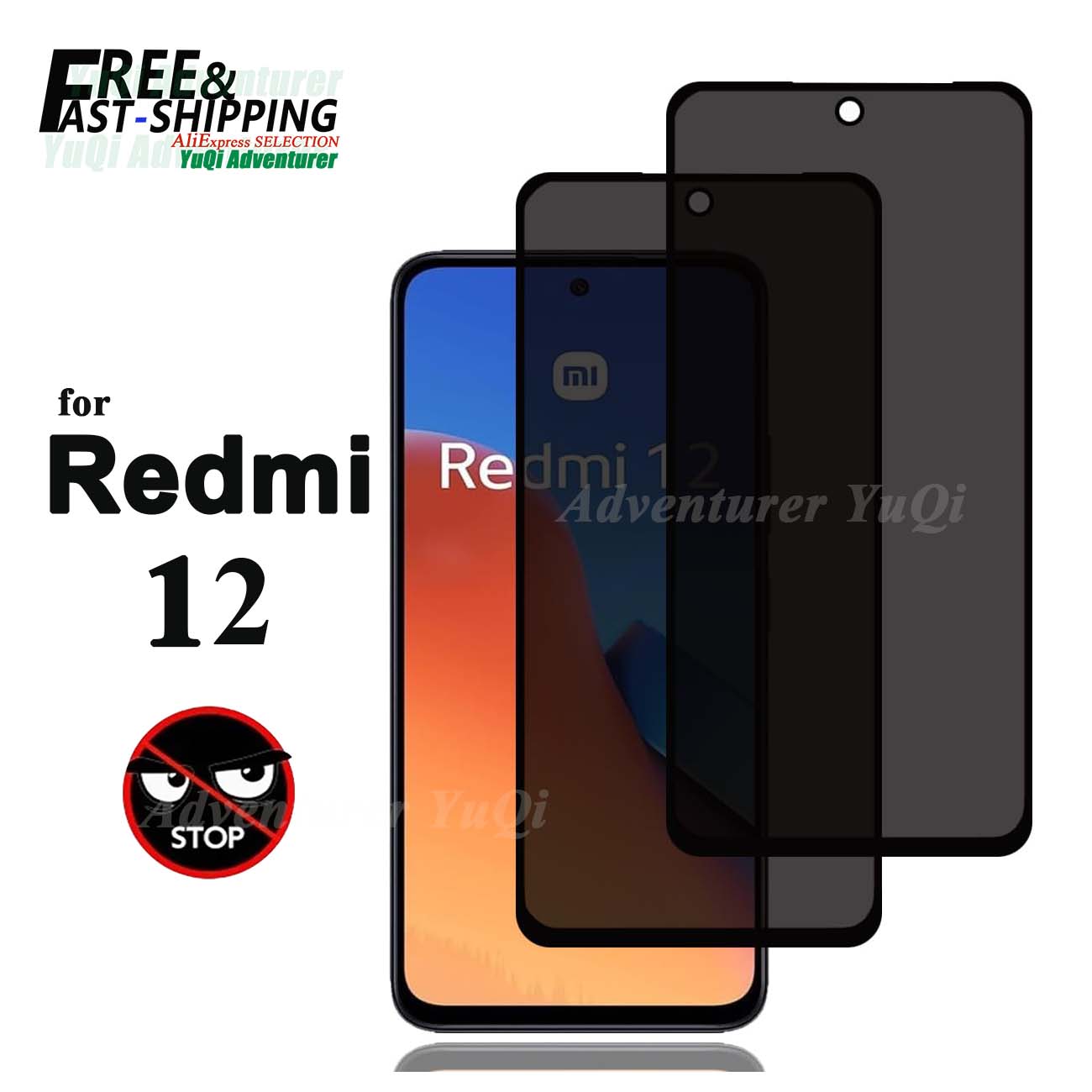 Anti Spy Privacy Glass Case - Anti-Spionage-Displayschutz für Xiaomi Redmi 12, Privatsphäre,