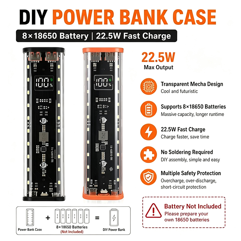 Power Banks - USB Typ C Anschluss Design 8X18650