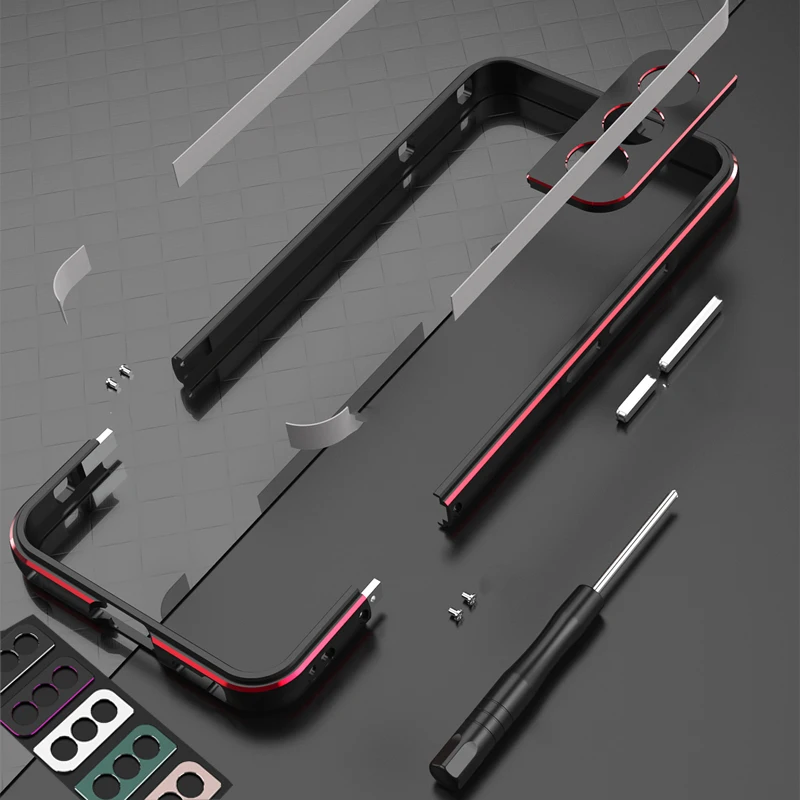 Metal Bumper Aluminum Frame Case - Aluminium-Stoßfänger & Metall-Linsenrahmen-Hülle für Samsung Galaxy